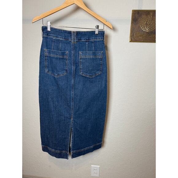 Women's Pilcro Anthropologie Seamed Denim Blue‎ Jean Midi Skirt Size 4 - Picture 5 of 5